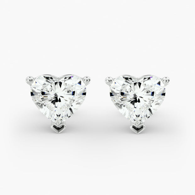 Romantic Heart Shape Custom Diamond Stud Earring Settings in 14K White Gold – D–E Color, VS1–VVS2 Clarity