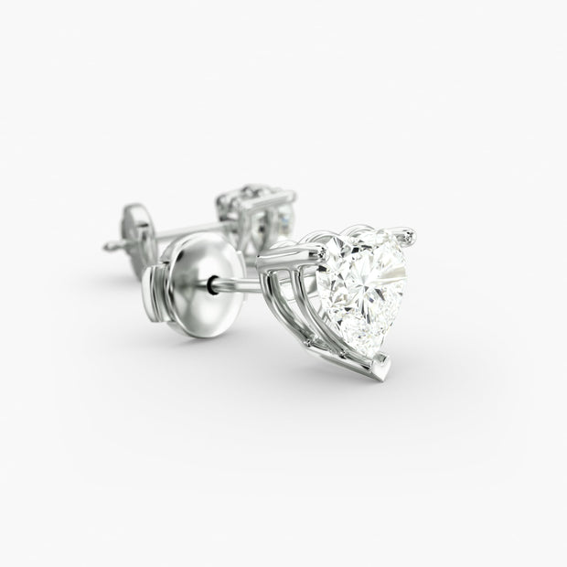 Romantic Heart Shape Custom Diamond Stud Earring Settings in 14K White Gold – D–E Color, VS1–VVS2 Clarity