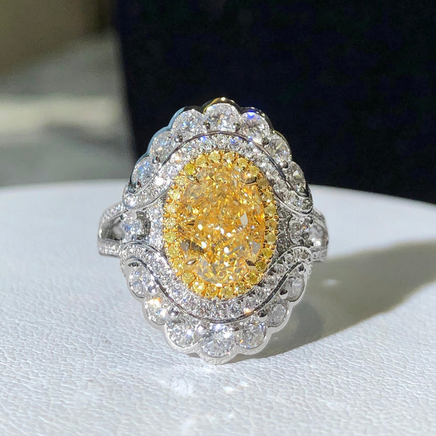 Luxury Oval Yellow Lab Grown Diamond Ring 3.56 CTW in 14K White Gold