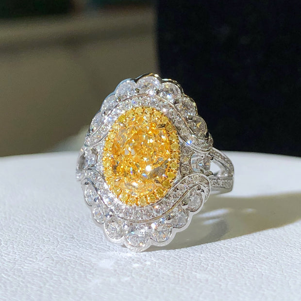 Luxury Oval Yellow Lab Grown Diamond Ring 3.56 CTW in 14K White Gold