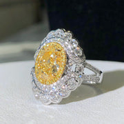 Luxury Oval Yellow Lab Grown Diamond Ring 3.56 CTW in 14K White Gold