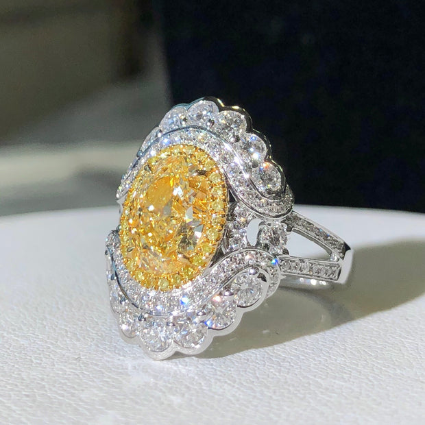 Luxury Oval Yellow Lab Grown Diamond Ring 3.56 CTW in 14K White Gold