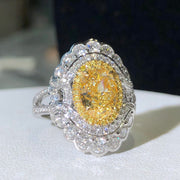 Luxury Oval Yellow Lab Grown Diamond Ring 3.56 CTW in 14K White Gold