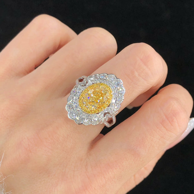 Luxury Oval Yellow Lab Grown Diamond Ring 3.56 CTW in 14K White Gold