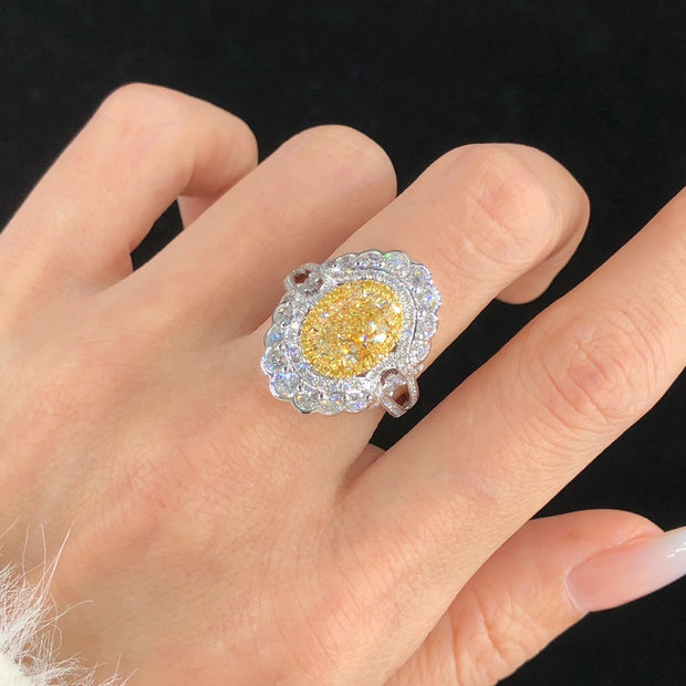 Luxury Oval Yellow Lab Grown Diamond Ring 3.56 CTW in 14K White Gold