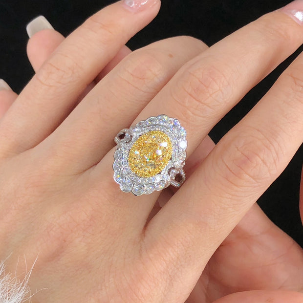 Luxury Oval Yellow Lab Grown Diamond Ring 3.56 CTW in 14K White Gold
