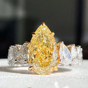 Elegant Pear Yellow Lab Grown Diamond Ring 5.20 CTW 14K White Gold