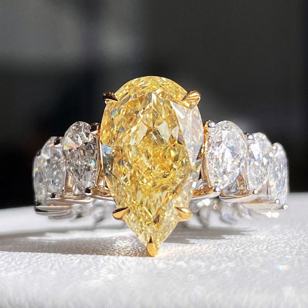 Elegant Pear Yellow Lab Grown Diamond Ring 5.20 CTW 14K White Gold