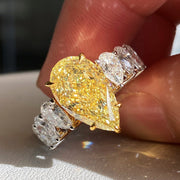 Elegant Pear Yellow Lab Grown Diamond Ring 5.20 CTW 14K White Gold
