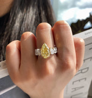 Elegant Pear Yellow Lab Grown Diamond Ring 5.20 CTW 14K White Gold