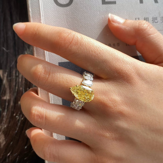 Elegant Pear Yellow Lab Grown Diamond Ring 5.20 CTW 14K White Gold