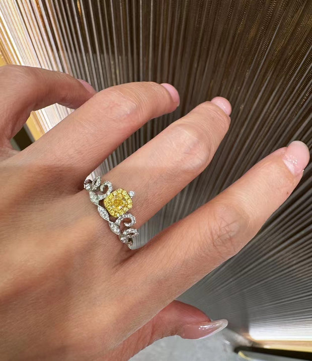 Princess Crown Lab Grown Yellow Diamond Ring 0.46 CTW 14K White Gold