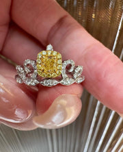 Princess Crown Lab Grown Yellow Diamond Ring 0.46 CTW 14K White Gold
