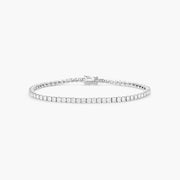 Lab-Grown Diamond Tennis Bracelet 3MM in 14K White Gold – 7" Round Diamonds, Box Clasp, Rhodium Finish