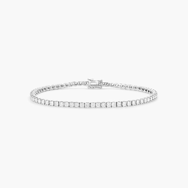 Lab-Grown Diamond Tennis Bracelet 3MM in 14K White Gold – 7" Round Diamonds, Box Clasp, Rhodium Finish