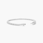 Lab-Grown Diamond Tennis Bracelet 3MM in 14K White Gold – 7" Round Diamonds, Box Clasp, Rhodium Finish