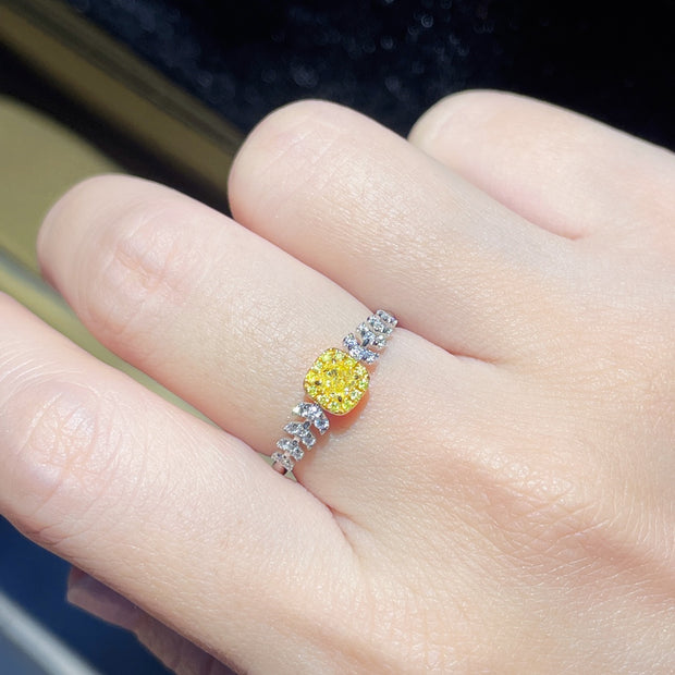 Fresh & Elegant Lab Grown Yellow Diamond Ring 0.38 CTW 14K White Gold
