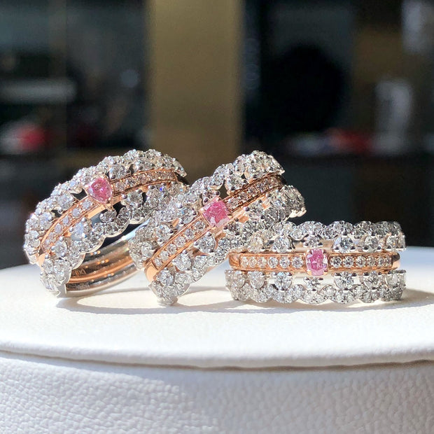Pink Lab Grown Diamond 3-Ring Set 0.85 CTW in 14K White Gold Stackable & Elegant