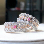 Pink Lab Grown Diamond 3-Ring Set 0.85 CTW in 14K White Gold Stackable & Elegant