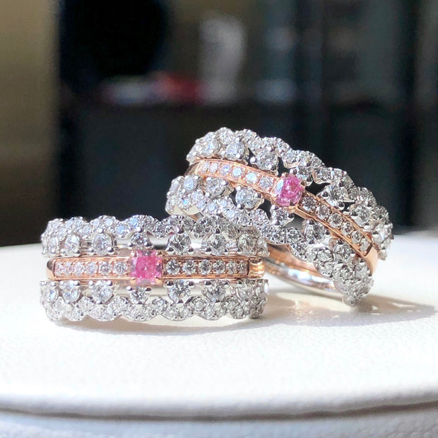 Pink Lab Grown Diamond 3-Ring Set 0.85 CTW in 14K White Gold Stackable & Elegant