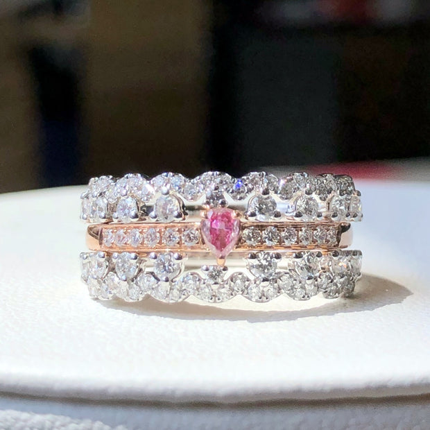Pink Lab Grown Diamond 3-Ring Set 0.85 CTW in 14K White Gold Stackable & Elegant