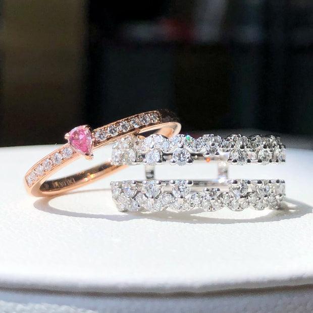 Pink Lab Grown Diamond 3-Ring Set 0.85 CTW in 14K White Gold Stackable & Elegant