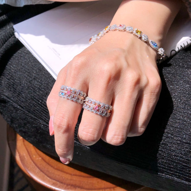 Pink Lab Grown Diamond 3-Ring Set 0.85 CTW in 14K White Gold Stackable & Elegant