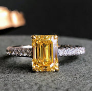 2.50 CTW Emerald-Cut Yellow Diamond Ring 14K White Gold VS1/VVS2