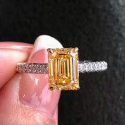2.50 CTW Emerald-Cut Yellow Diamond Ring 14K White Gold VS1/VVS2