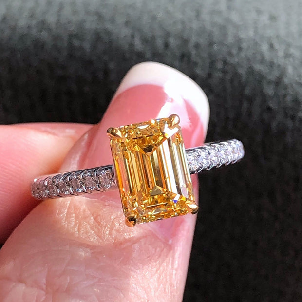 2.50 CTW Emerald-Cut Yellow Diamond Ring 14K White Gold VS1/VVS2