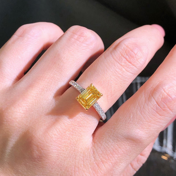 2.50 CTW Emerald-Cut Yellow Diamond Ring 14K White Gold VS1/VVS2