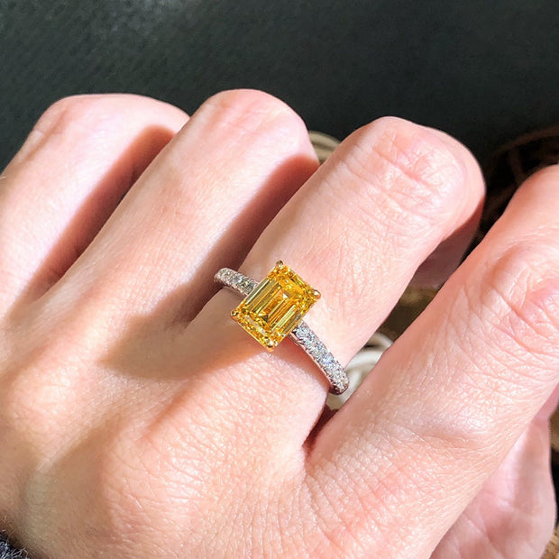2.50 CTW Emerald-Cut Yellow Diamond Ring 14K White Gold VS1/VVS2