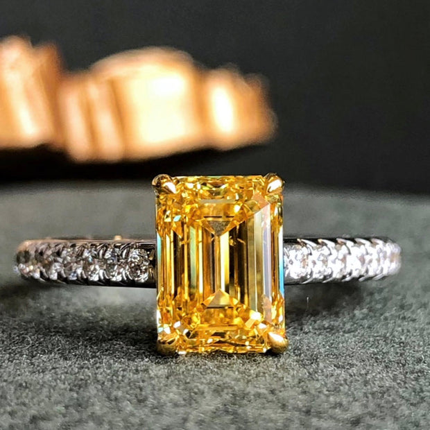 2.50 CTW Emerald-Cut Yellow Diamond Ring 14K White Gold VS1/VVS2