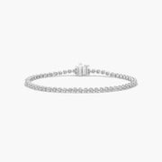 Flower Clasp Tennis Bracelet with 3MM Lab-Grown Diamonds in 14K White Gold – 7" Round Diamonds, Rhodium Finish