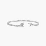 Flower Clasp Tennis Bracelet with 3MM Lab-Grown Diamonds in 14K White Gold – 7" Round Diamonds, Rhodium Finish