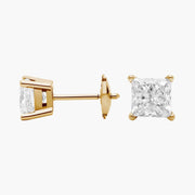 Princess Cut Lab Diamond Stud Earrings in 14K White or Yellow Gold – D–E Color, VS1–VVS2 Clarity