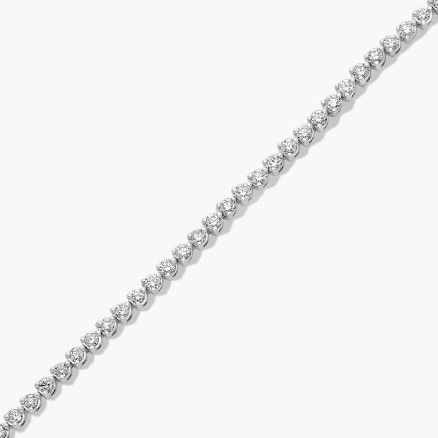 Flower Clasp Tennis Bracelet with 3MM Lab-Grown Diamonds in 14K White Gold – 7" Round Diamonds, Rhodium Finish
