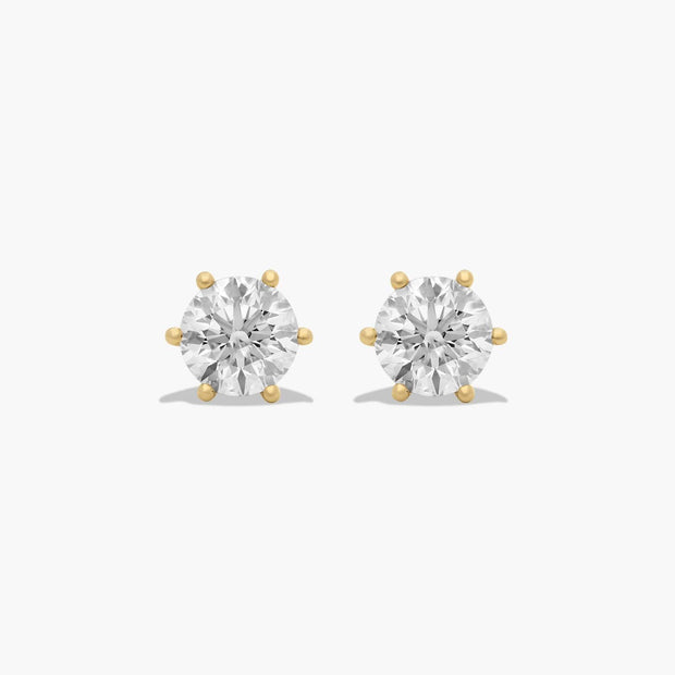 Six-Prong Lab-Grown Diamond Stud Earrings in 14K White or Yellow Gold – D–E Color, VS1–VVS2 Clarity