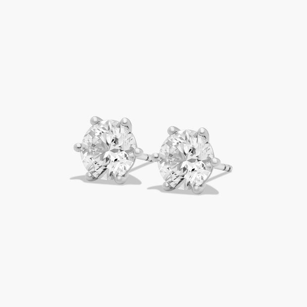 Six-Prong Lab-Grown Diamond Stud Earrings in 14K White or Yellow Gold – D–E Color, VS1–VVS2 Clarity