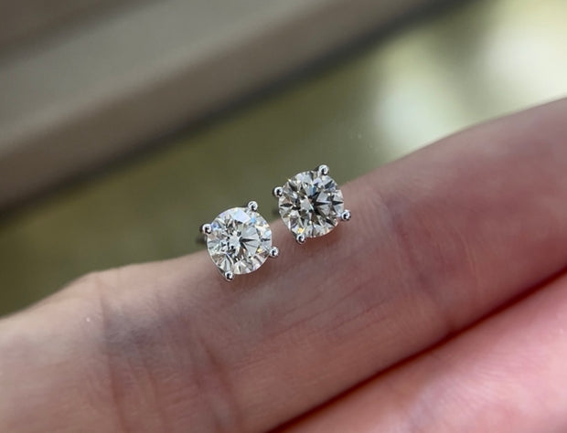 14K White Gold Six-Prong Lab-Grown Diamond Stud Earrings 1.04 CTW