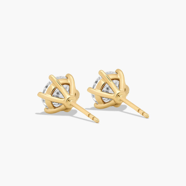 Six-Prong Lab-Grown Diamond Stud Earrings in 14K White or Yellow Gold – D–E Color, VS1–VVS2 Clarity