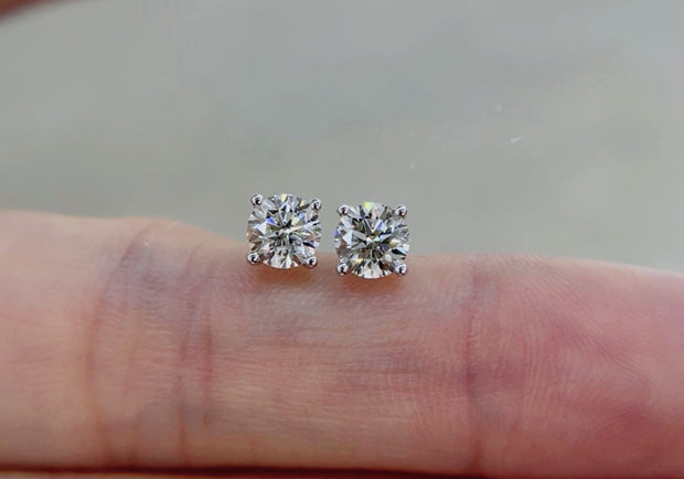 14K White Gold Six-Prong Lab-Grown Diamond Stud Earrings 1.04 CTW