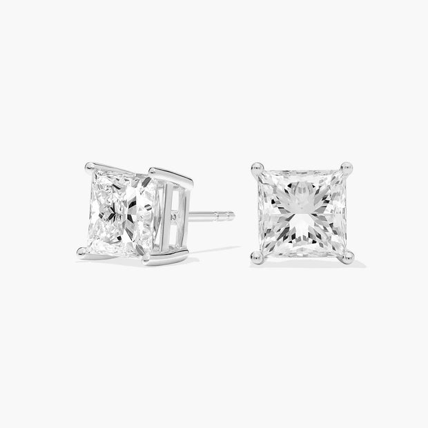 Elegant Princess Cut Lab Diamond Stud Earrings in 14K White or Yellow Gold – D–E Color, VS1–VVS2 Clarity