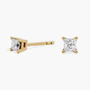 Elegant Princess Cut Lab Diamond Stud Earrings in 14K White or Yellow Gold – D–E Color, VS1–VVS2 Clarity