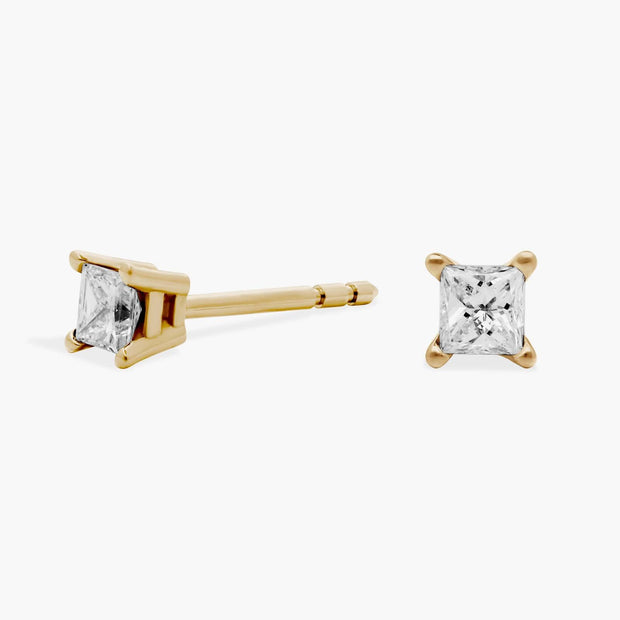 Elegant Princess Cut Lab Diamond Stud Earrings in 14K White or Yellow Gold – D–E Color, VS1–VVS2 Clarity