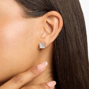 Elegant Princess Cut Lab Diamond Stud Earrings in 14K White or Yellow Gold – D–E Color, VS1–VVS2 Clarity