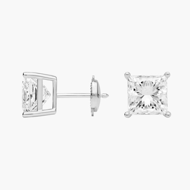Elegant Princess Cut Lab Diamond Stud Earrings in 14K White or Yellow Gold – D–E Color, VS1–VVS2 Clarity