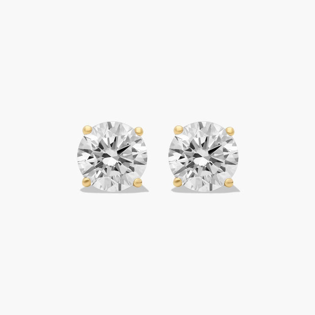 Round Lab-Grown Diamond Stud Earrings in 14K Gold – Four Prong Scallop Basket Setting with D-E Color & VS1- VVS2 Clarity