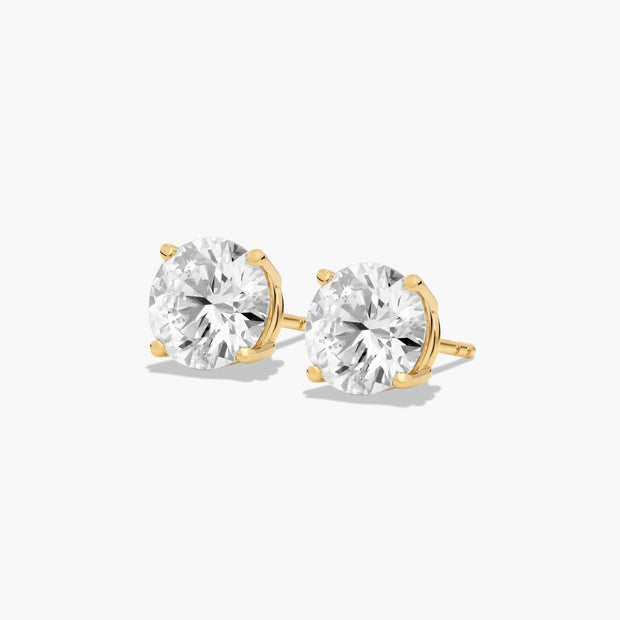Round Lab-Grown Diamond Stud Earrings in 14K Gold – Four Prong Scallop Basket Setting with D-E Color & VS1- VVS2 Clarity