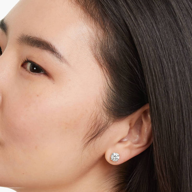 Round Lab-Grown Diamond Stud Earrings in 14K Gold – Four Prong Scallop Basket Setting with D-E Color & VS1- VVS2 Clarity
